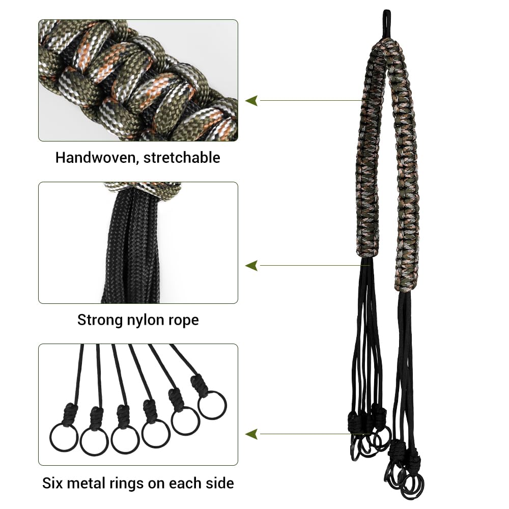 BDKMMS Duck Carrier, Heavy Duty Game Carrying Lanyard with 12 Drops, Stainless Steel Slip Rings, Compact Waterfowl Hunting Game Tote for Birds Doves Crows Geese