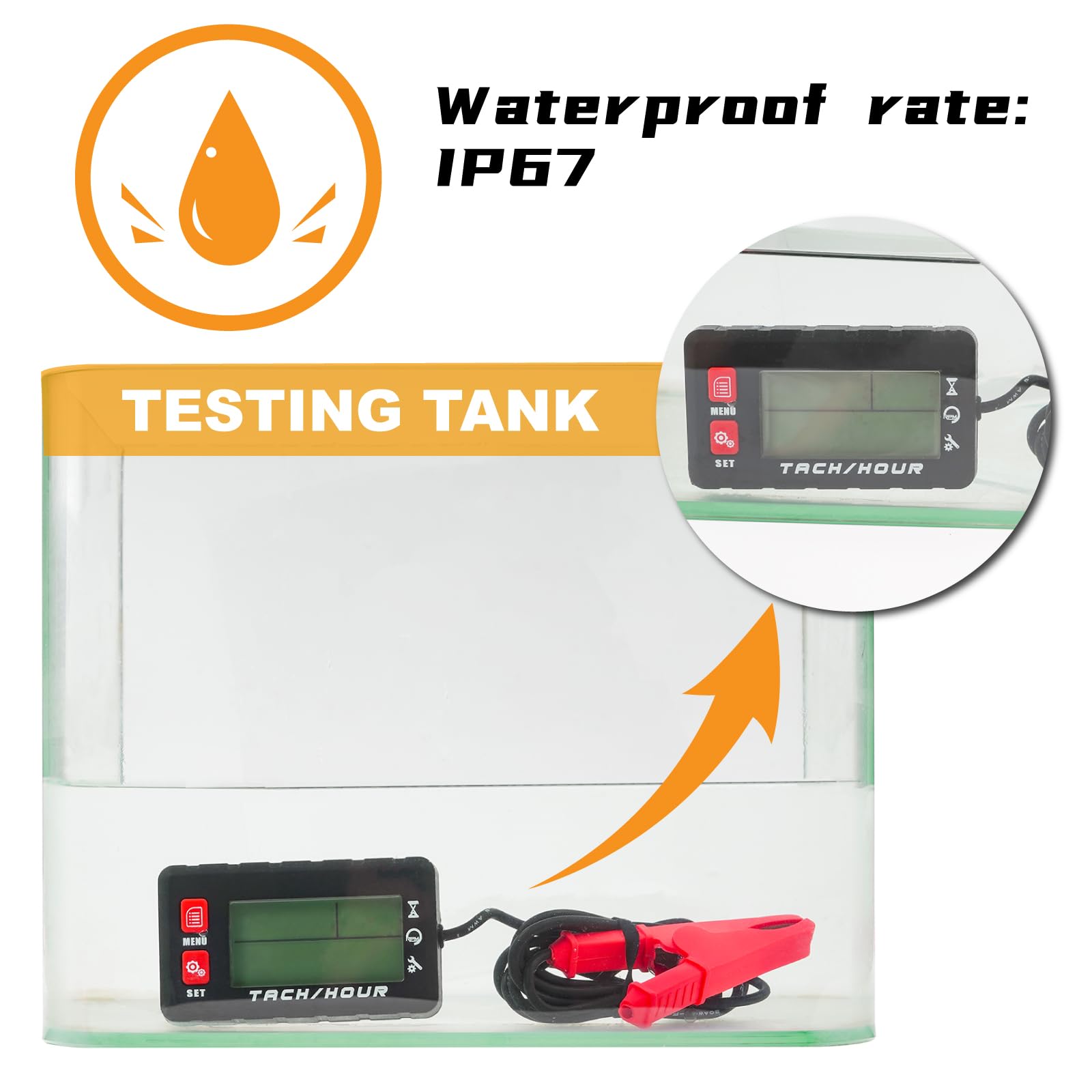 Tacómetro digital contador de horas impermeable con pinza de cocodrilo y batería reemplazable