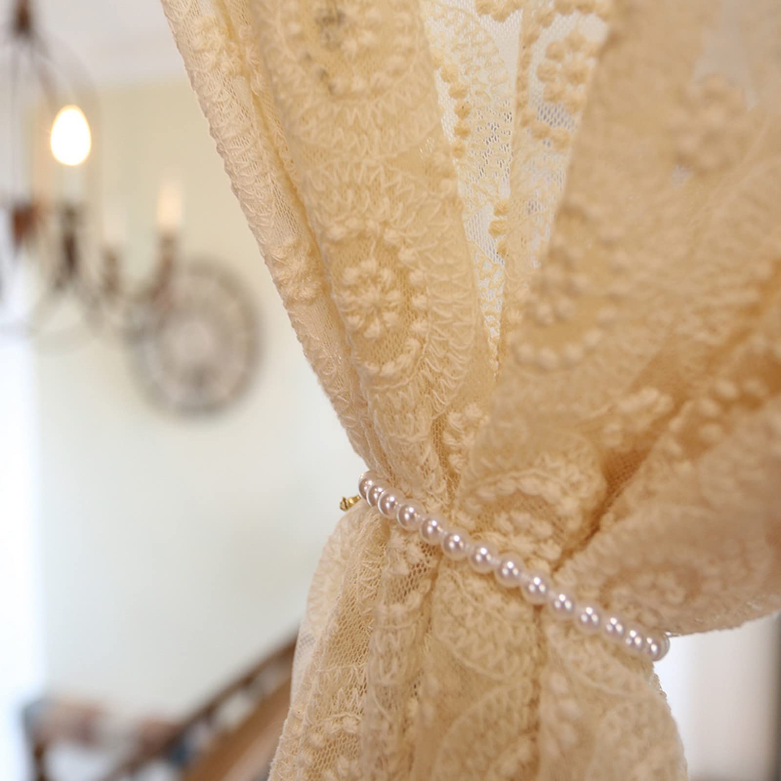 A.Monamour Gardine Scheibengardinen Kurzstores Beige Transparente Voile Spitze Kreis Stickerei Retro Kurzgardinen Küchengardine Küchenvorhang Küche Vorhang Fenster Kurz Stores Bistrogardine