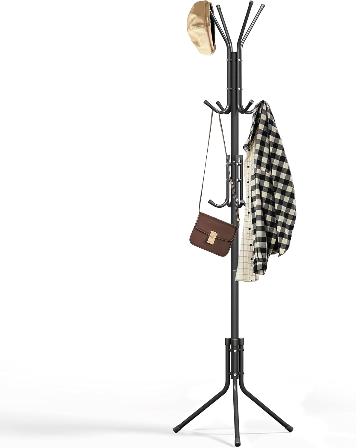 Coat Rack, Thickened Metal Standing Coat Rack, 12 Hooks, 3 Legs Coat