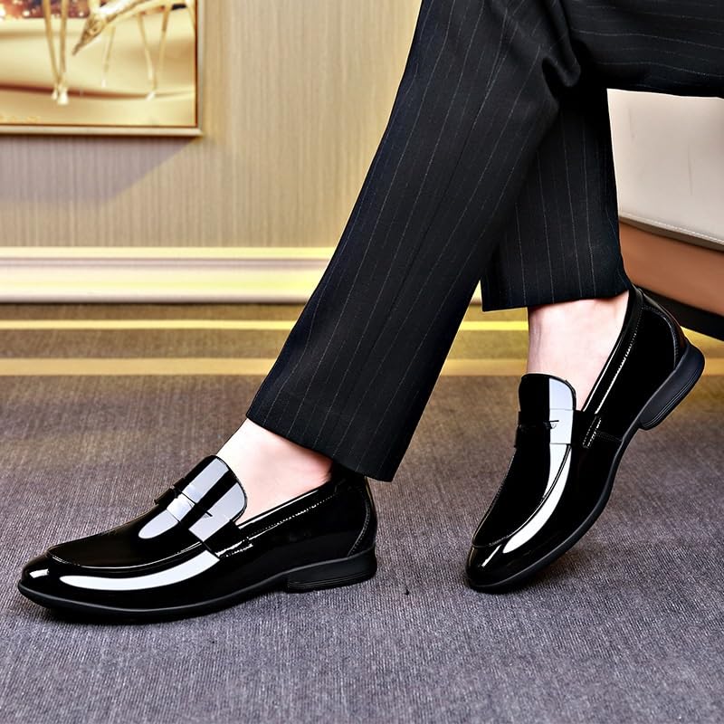 Mens Classic Formal Slip On Oxford Business Wedding Suit Tuxedo Dress Shoes Faux Patent Leather Shoe for Men3