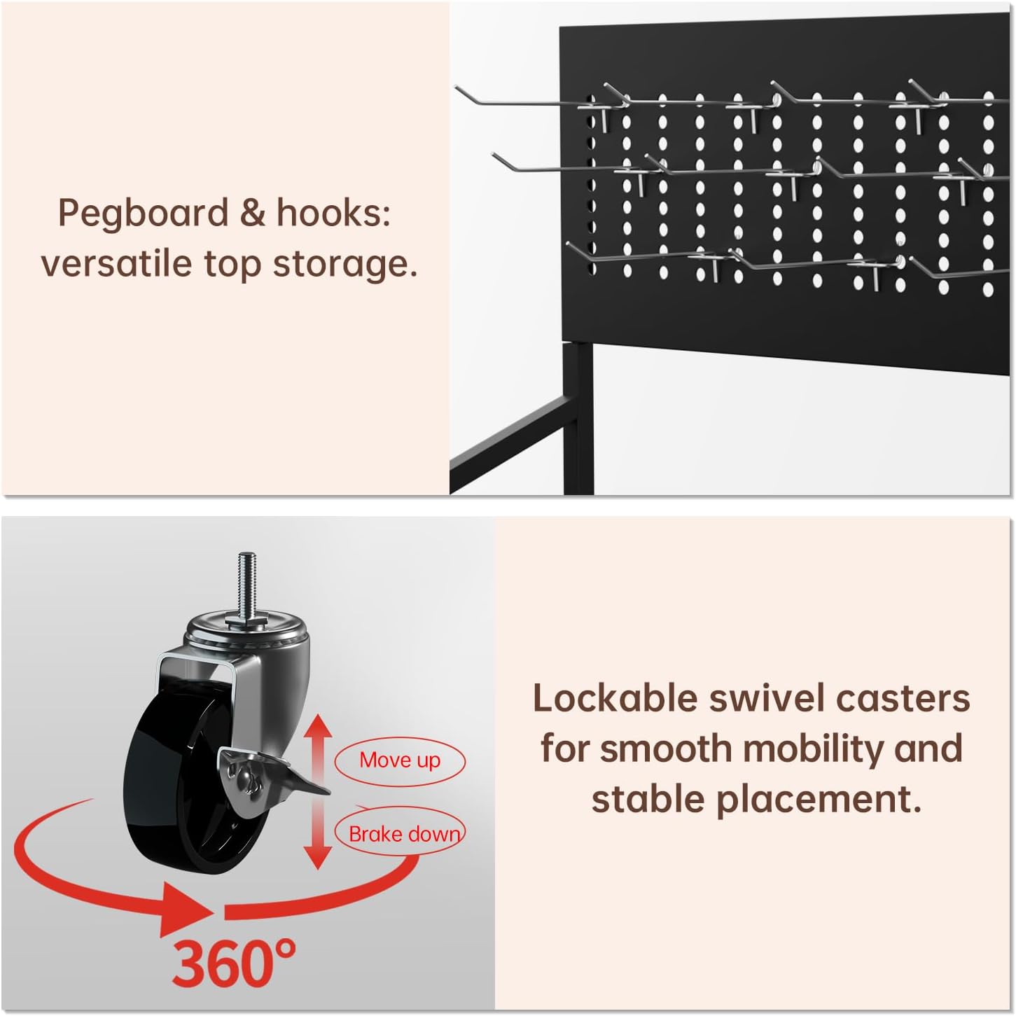 5-Tier Metal Display Rack Large Snack Shelving Unit with Hanging Panels and 12 Hooks 4 Casters for Easy Mobility Freestanding Display Unit Ideal for Supermarkets and Retail Stores (65.23H*23.8W*10.4D)