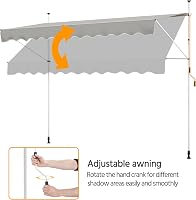 Yaheetech ručná markíza 300 cm na terasu a balkón, otočná, výsuvná, upevnenie bez vŕtania, svetlosivá 8