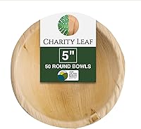 CharityLeaf Palm Leaf 5" Disposable Round Bowls (50 Pack) - Natural Biodegradable Leakproof for BBQs, Parties, Charcuterie