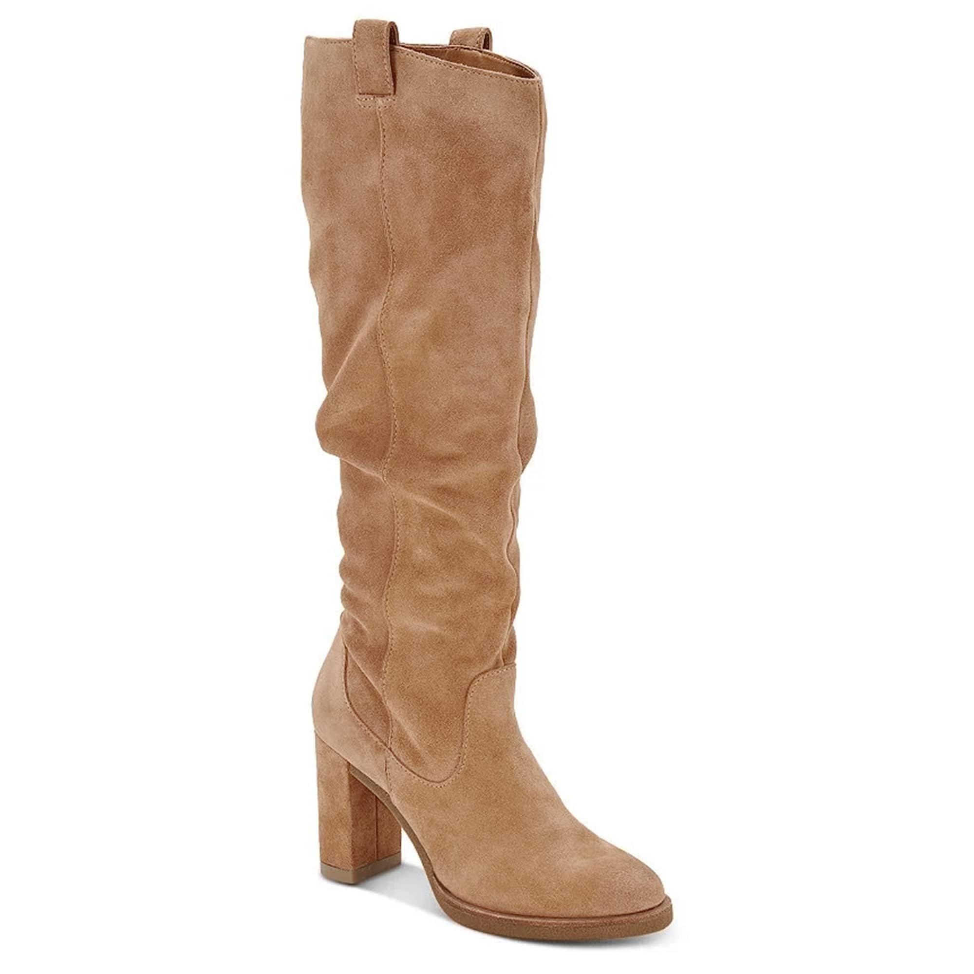Juliet Holy Womens Knee High Boots Chunky Block Heel Wide Calf Round Toe Side Zipper Fashion Dress Boot
