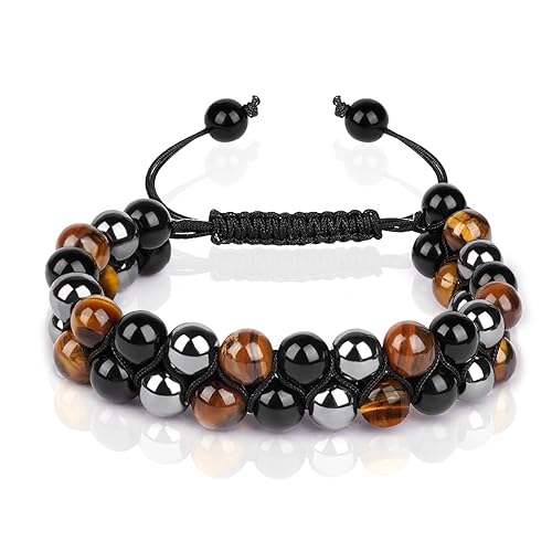 Miniatura 1 de Triple Protection Bracelet,Tiger's Eye,Obsidian,Hematite for Protection,Bring Luck and Happiness, 8mm Handmade Crystal Healing bracelet for Women Men