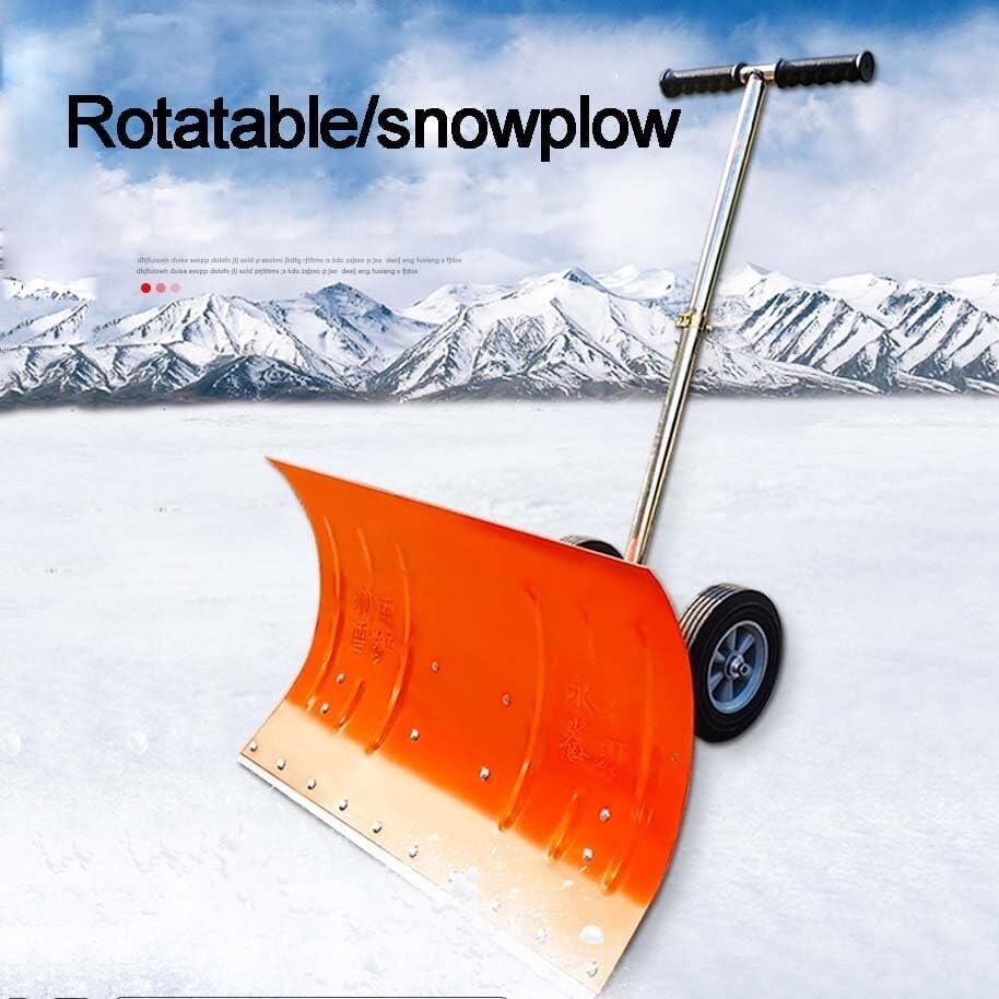 ELEFOCUS Rotating Snow Pusher, 5-Position Height Tilt, 47.5X75.5Cm Steel Blade with Rubber Wheels for Efficient Snow Removal