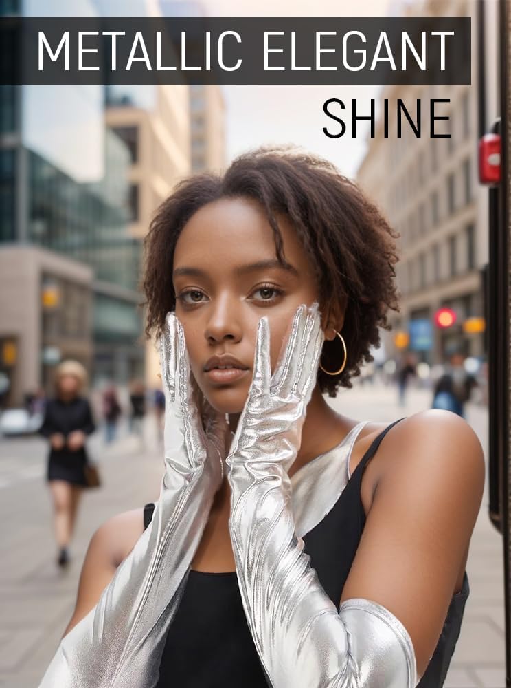 LATTEMARMALATTE Long Metallic Gloves Elbow Length Wet Look Latex Gloves Halloween Party Accessories Women Fashion Shiny Gloves - Image 3