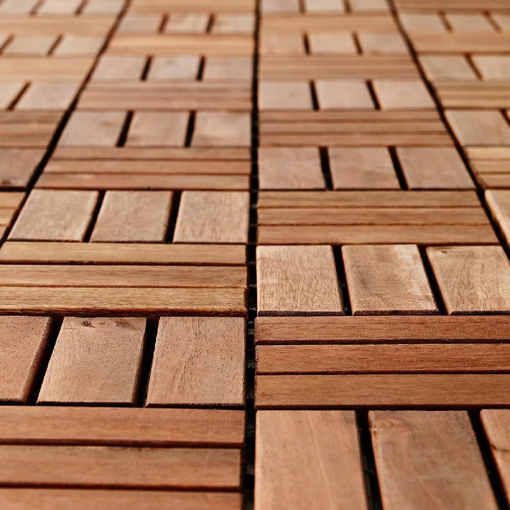 10 Dalles de Terrasse en Bois Clipsable Resistant Aux Forte et Basses Températures 31 X 31 cm Revêtement Extérieur Pour Jardin Balcon Piscine