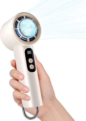 Miniatura 11 de Ventilador de mano portátil con enfriador de hielo, ventilador personal recargable turbo ajustable de 1-100 velocidades con pantalla digital, mini