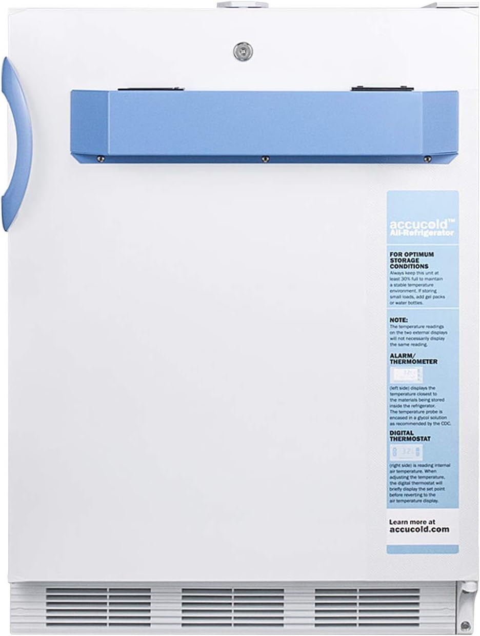 Summit Appliance FF7LWBIMED2ADA 24" Wide Built-In All-Refrigerator, ADA Compliant; 5.5 cu.ft. Capacity; Automatic Defrost; High/low Temperature Alarm; Digital Thermostat; and Factory Lock