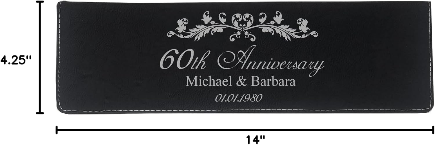 60th Anniversary - Custom Personalized - Couples Faux Leather Leatherette Wedding Wine Box Set, Foil Cutter, Decanter Pourer, Stopper, Corkscrew