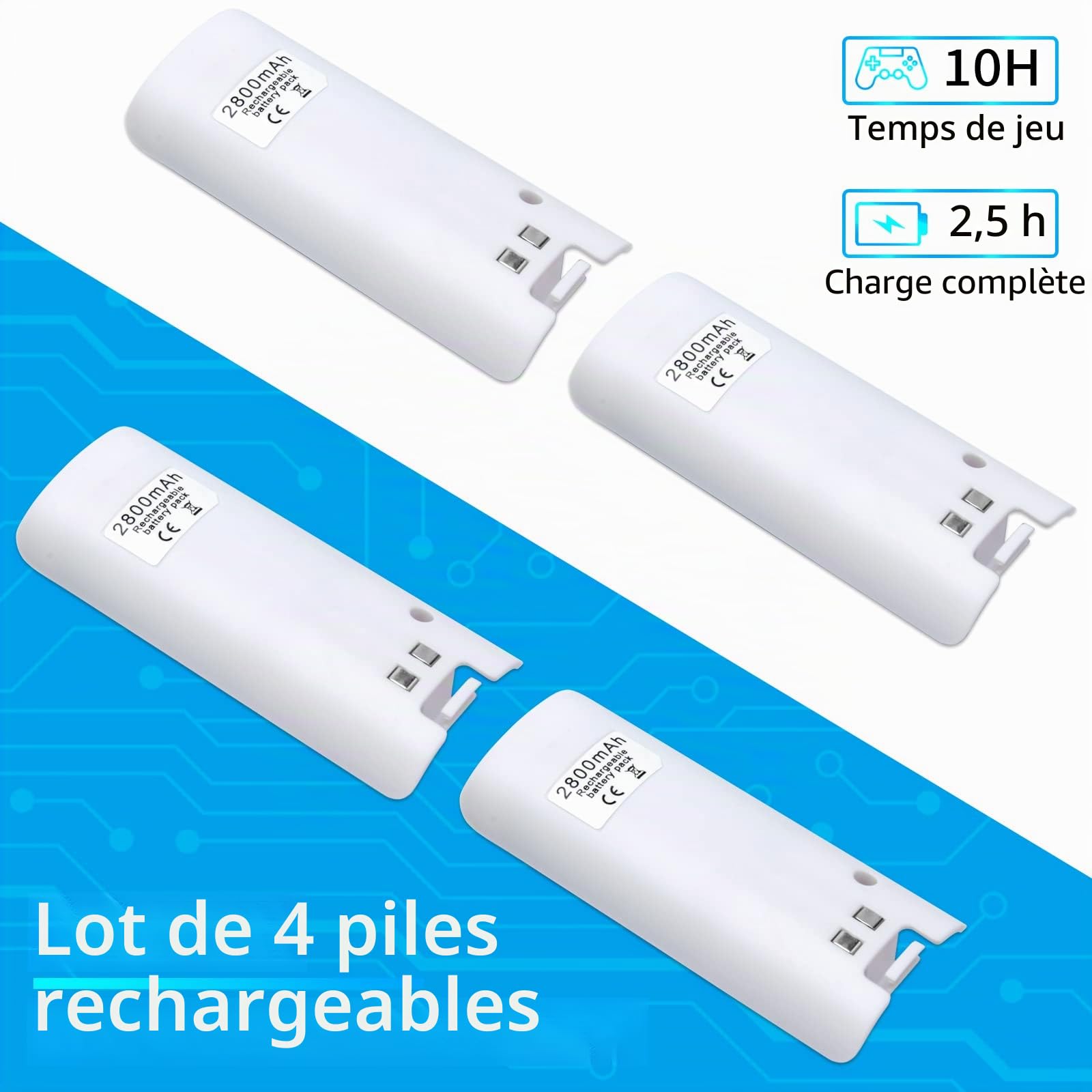 TechKen Lot de 4 chargeurs de Batterie Rechargeables pour télécommande Wii