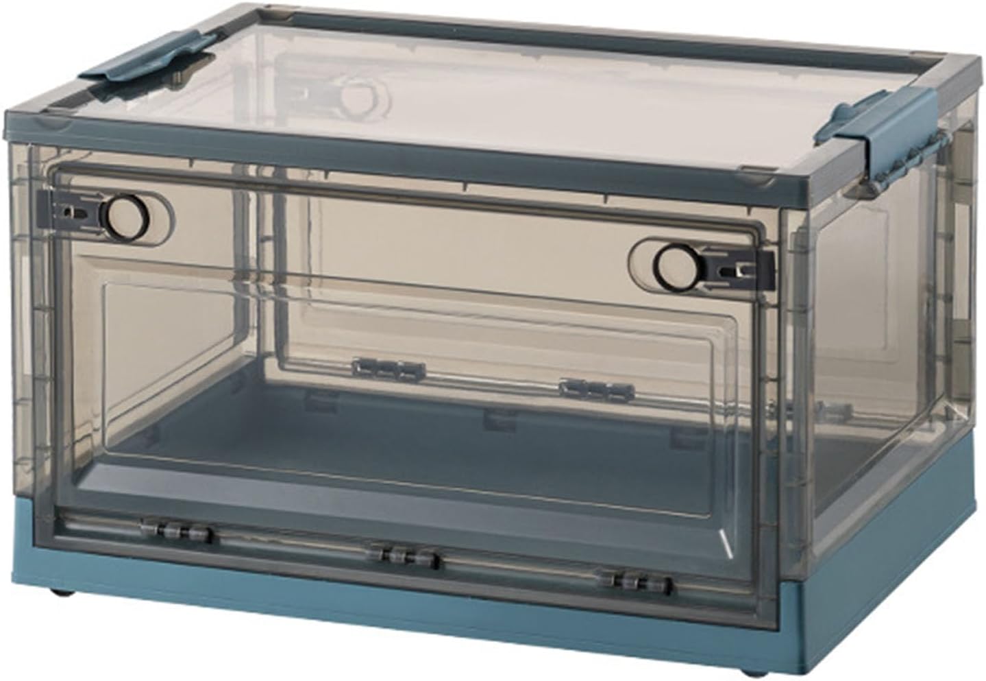 Generic Folding Storage Bins with Doors - Foldable Storage Cabinet Storage Box with Lids and Wheels - Stackable Plastic Open Front Storage Containers Organizer for Home Dorm, 60x42x35cm, Blue