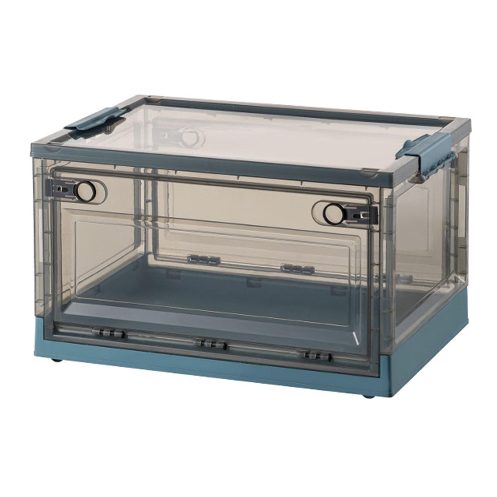Generic Folding Storage Bins with Doors - Foldable Storage Cabinet Storage Box with Lids and Wheels - Stackable Plastic Open Front Storage Containers Organizer for Home Dorm, 60x42x35cm, Blue