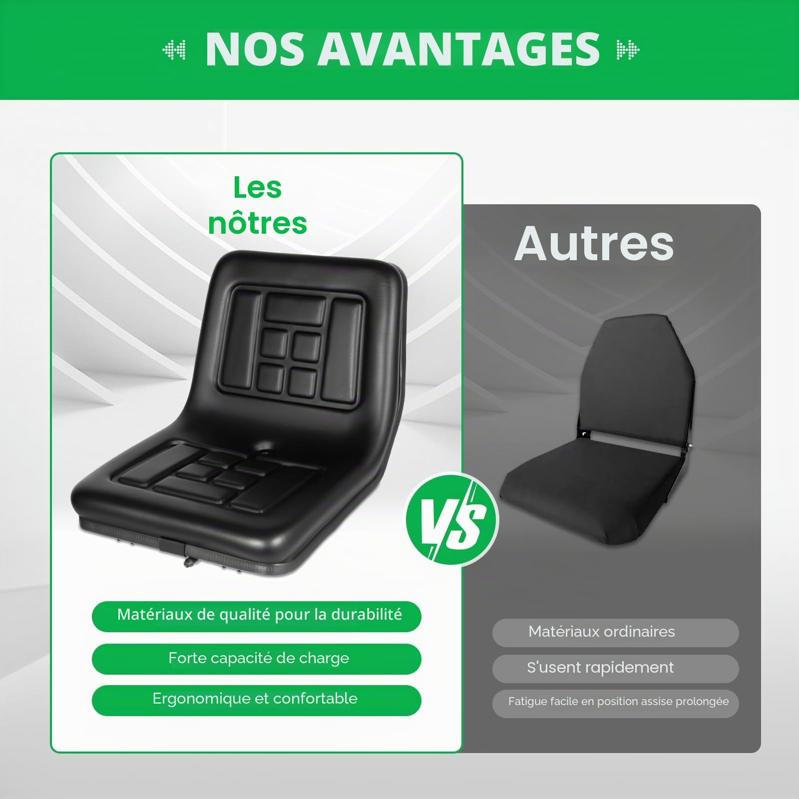 Siège de tracteur pour tondeuse autoportée - Mini pelle - Siège de chariot élévateur - Siège de tracteur - 44,5 x 35,5 x 33,5 cm - Noir