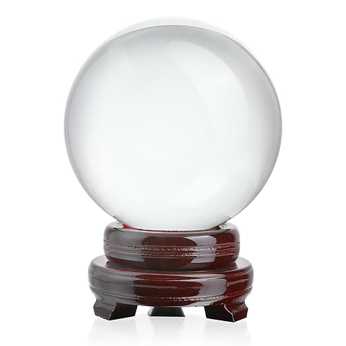 150mm/6inch Clear Crystal Ball with Wooden Stand Fortune Teller Mystical Quartz Ball Photography Props FengShui Divination Spheres - 6.0'' - Clear