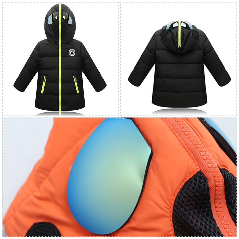Veste Matelassée Enfant à Capuche avec Lunettes Doudoune Fille Zippée Manteau Hiver Garçon Épaissi Chaud