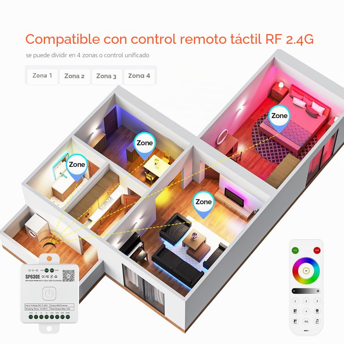 BTF-LIGHTING 4 Zonas 2.4GHz RF Remoto RB3&SP630E Bluetooth Controlador Kit