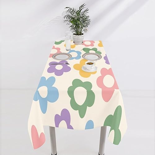 Miniatura 751 de Mantel floral hippie, diseño retro de los años 70, naranja, rosa, azul, floral, bohemio, estampado estético de margaritas, para fiesta, picnic