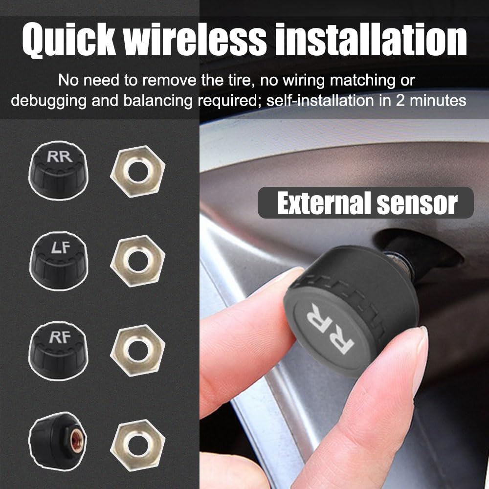 MiOYOOW Sistema di monitoraggio della pressione dei pneumatici TPMS, impermeabile, controllo della pressione dei pneumatici, a risparmio energetico, a energia solare, per veicoli e camper
