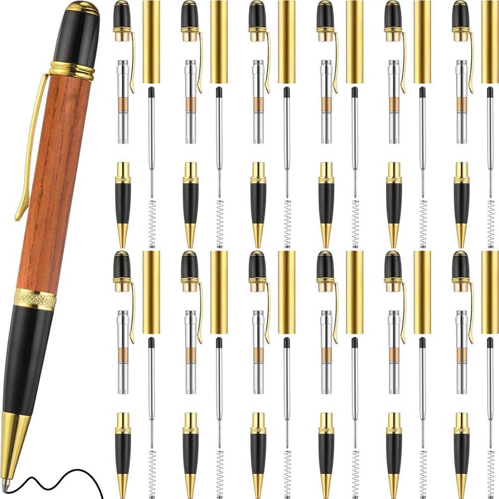 Azull 12er Pack Holzkugelschreiber-Set Drehkugelschreiber-Set mit -Kupferdrehteller DIY-Klassenzubeh?r C