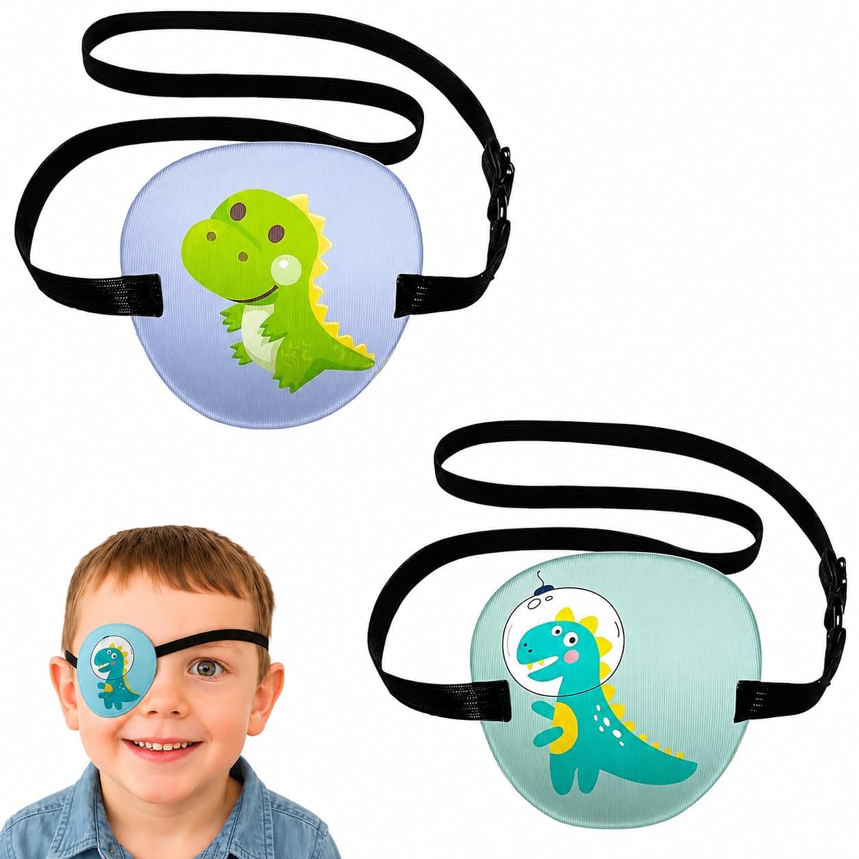 ZURATO Kids Eye Patch for Lazy Eye Training – Adjustable Soft Eye Cover for Boys & Girls, Cartoon Dinosaur Orthoptic Eye Patch with Elastic Strap, Comfortable Reusable Eye Mask (Pack of 2)-image-27