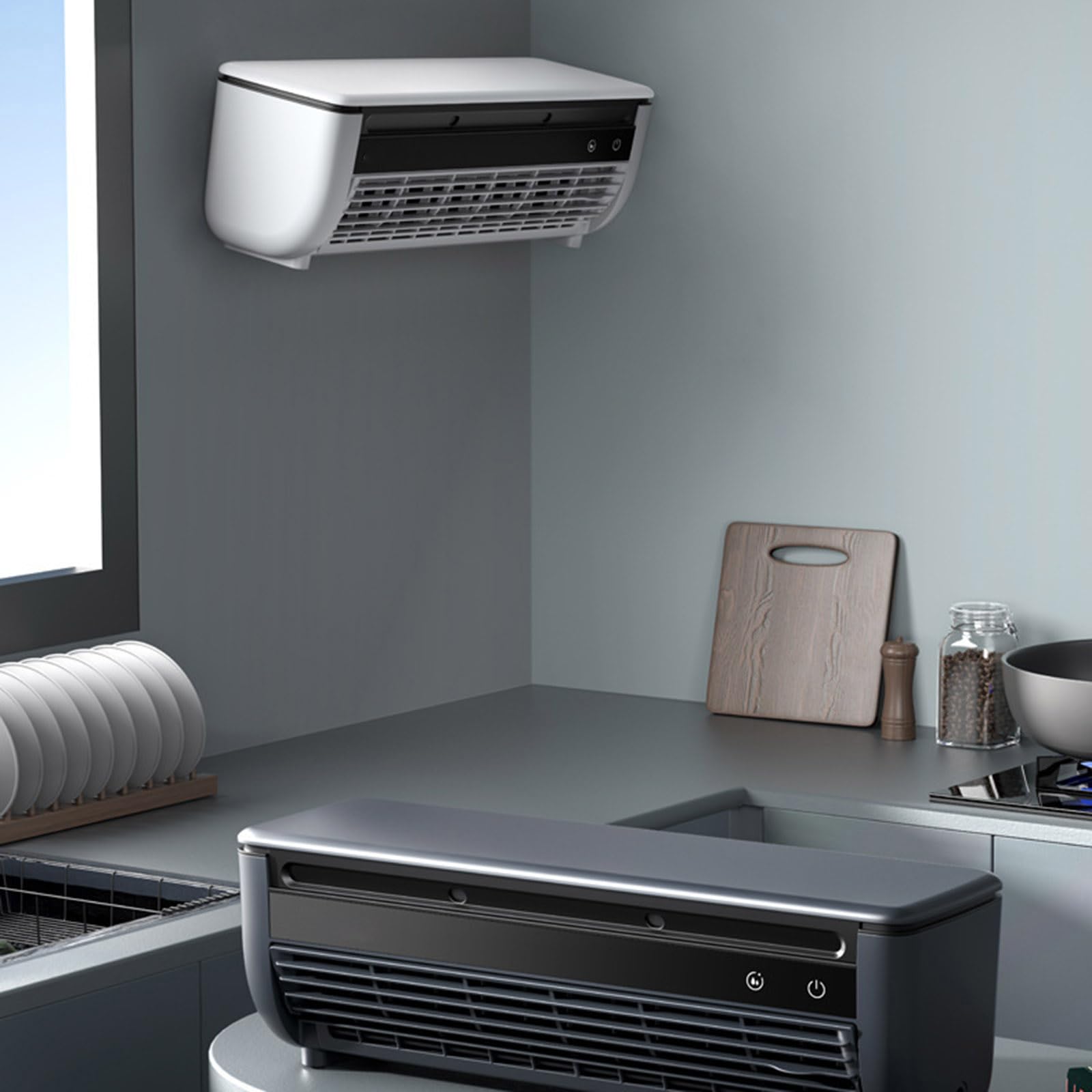 Ohne Bohren Wandklimagerät Ventilator, Kabelloser Wandluftkühler für Zuhause mit 3 Geschwindigkeiten, Mini Klimaanlage mit Fernbedienung, Schnell Kühlung Kaltluftventilator für Schlafzimmer, Zuhause