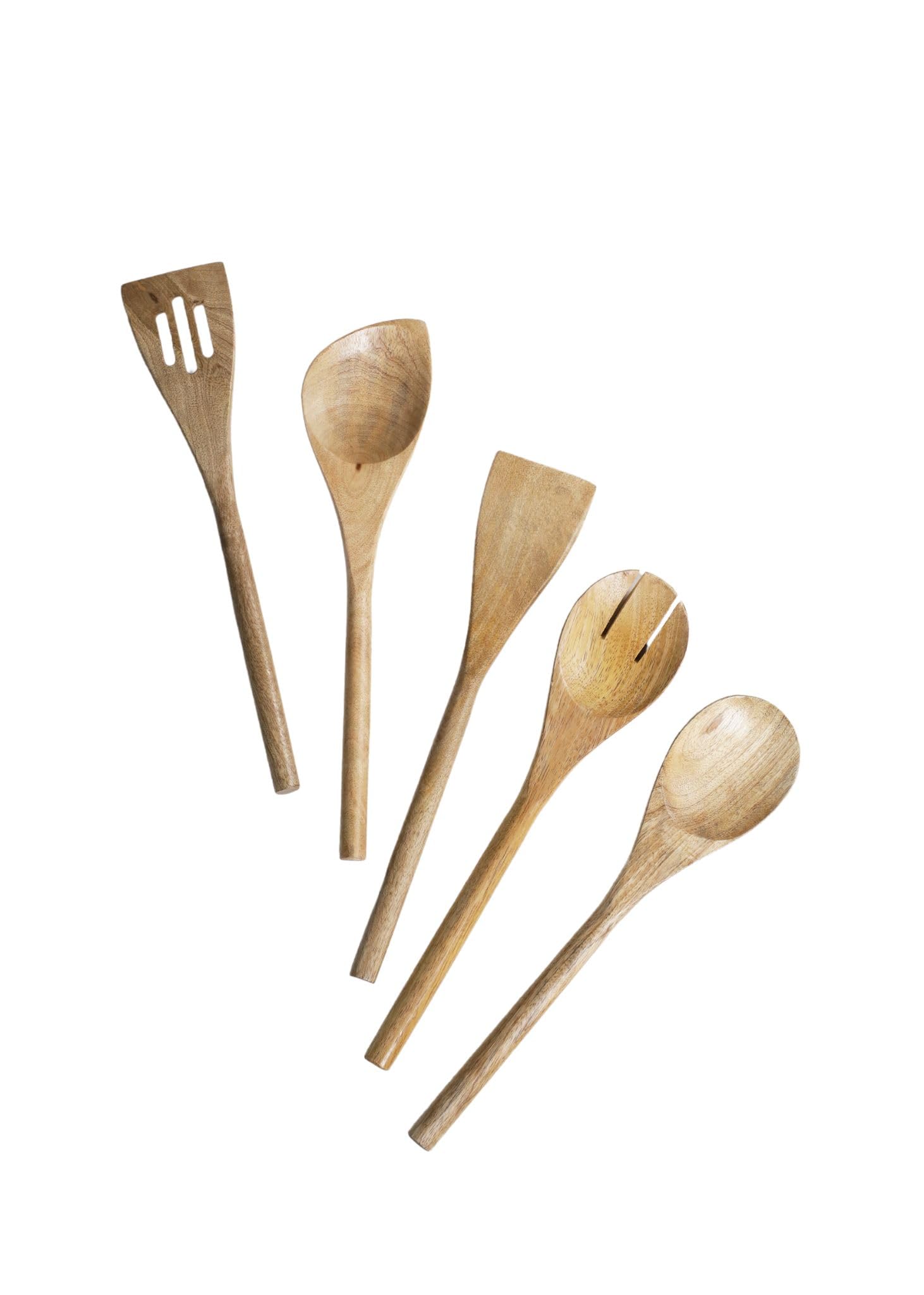 The Art Box Wooden Spoons for Cooking - 5 Pcs Natural Acacia Wood Non-Stick Cooking Spoons, Spatula Spoon Nonstick Wooden Utensil Set for Kitchen, Comfort Grip, BPA Free
