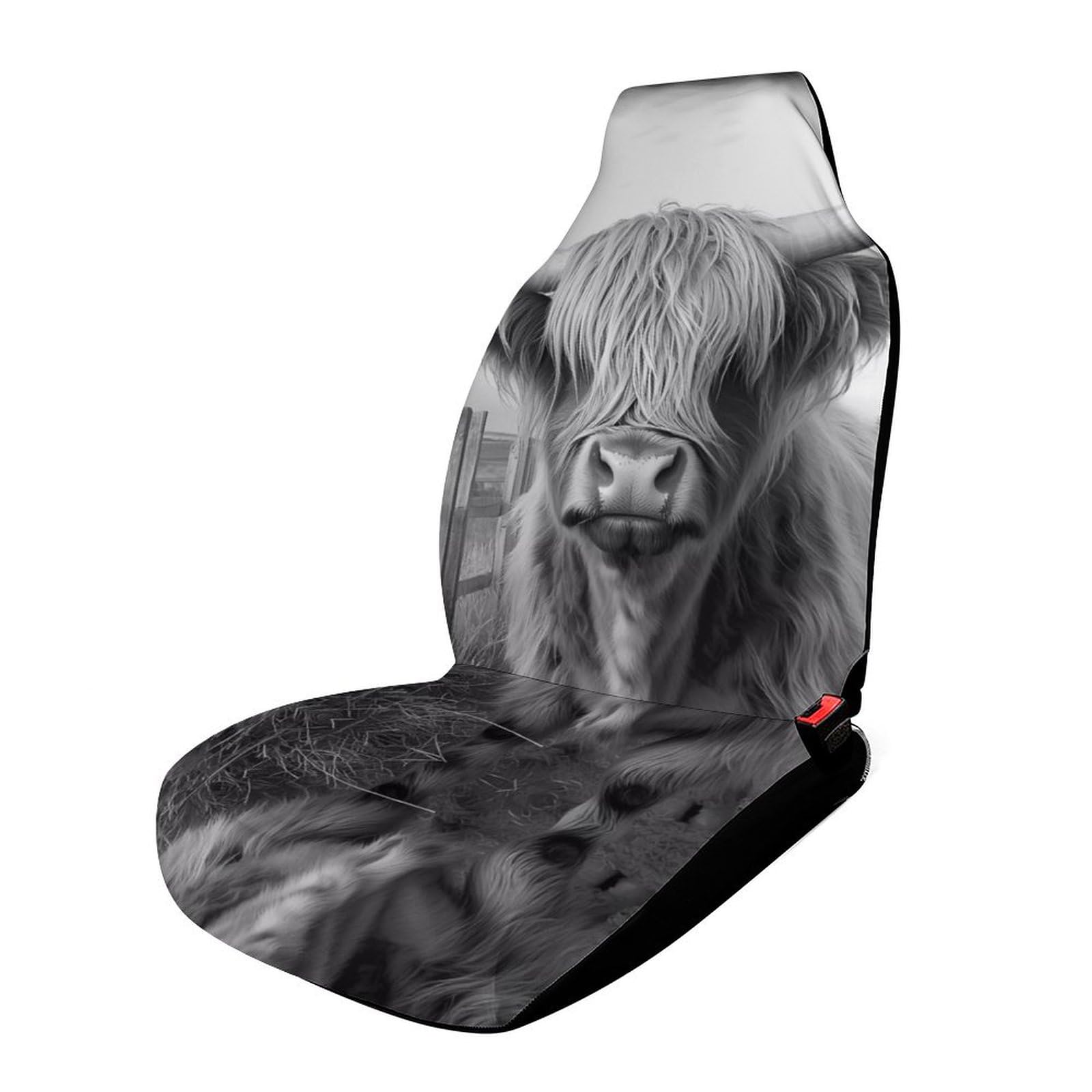 Highland Cow Black and White Car Seat Covers Universal Car Front Seats Protector Auto Interior Accessories 1PCS
