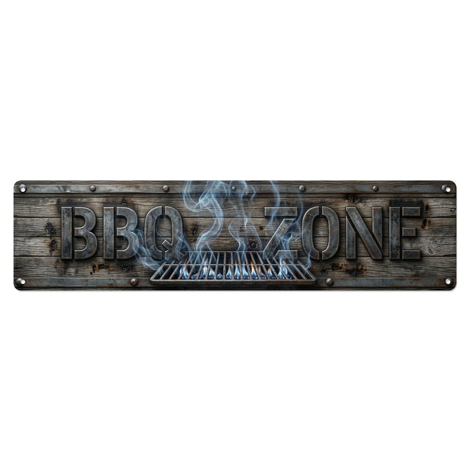 BBQ Zone Smoke Symbol 1 Metal Tin Skinny Sign Plaque Wall Decor for Cafe, Club Bar, Office, Home Garden Metal Poster 4x16Inch