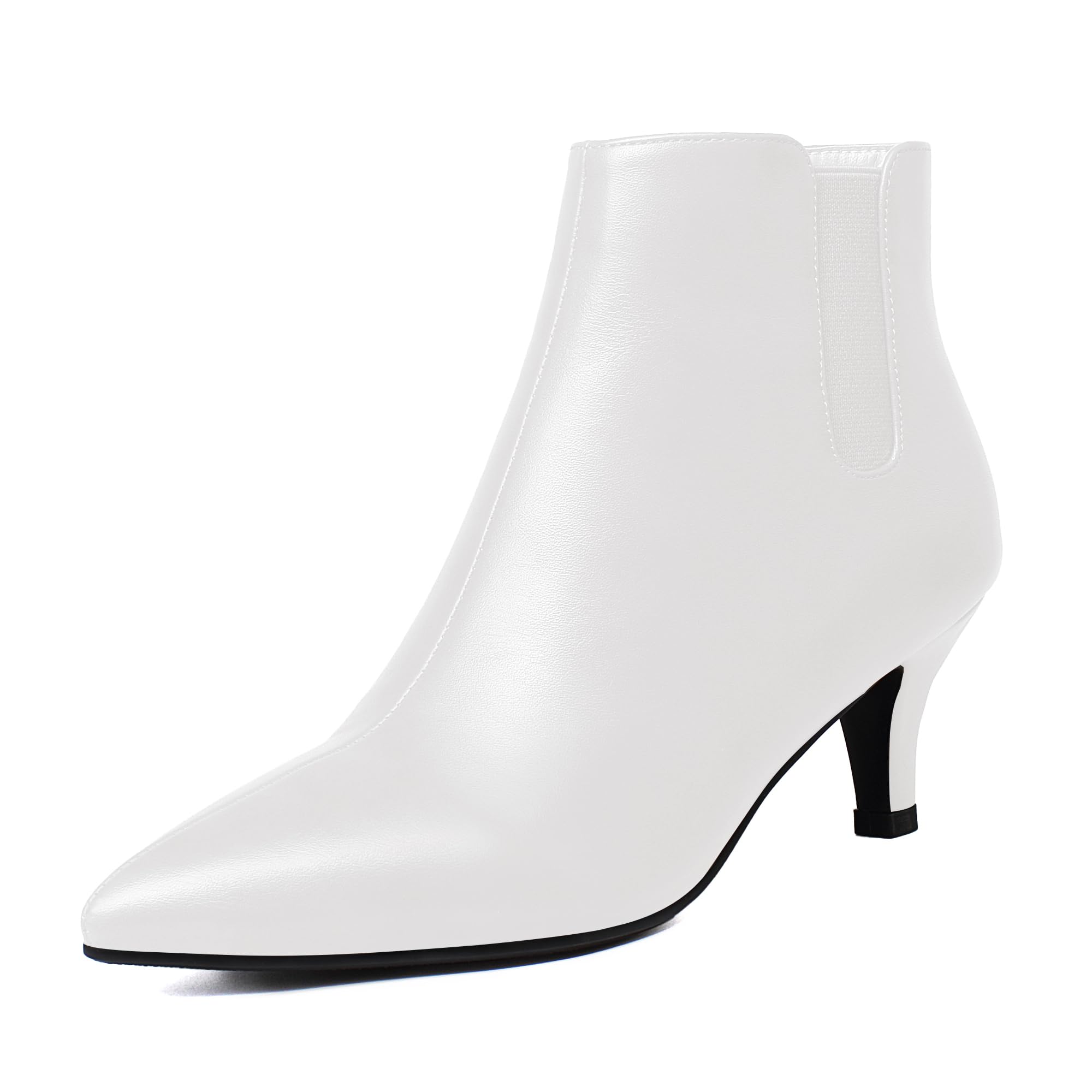 SoundSky Womens Pointed Toe Kitten Heel Ankle Booties Mid Heels Stiletto Ankle Boots Elastic Side Zipper Dress Walking