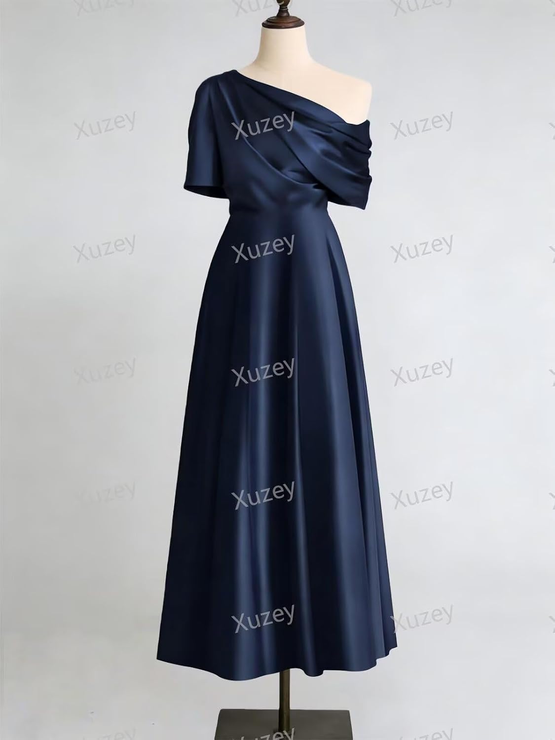 Tea Length Satin Mother of The Bride Dresses for Women One Shoulder Formal Evening Gown with Pocket Wedding Guest - Image 5