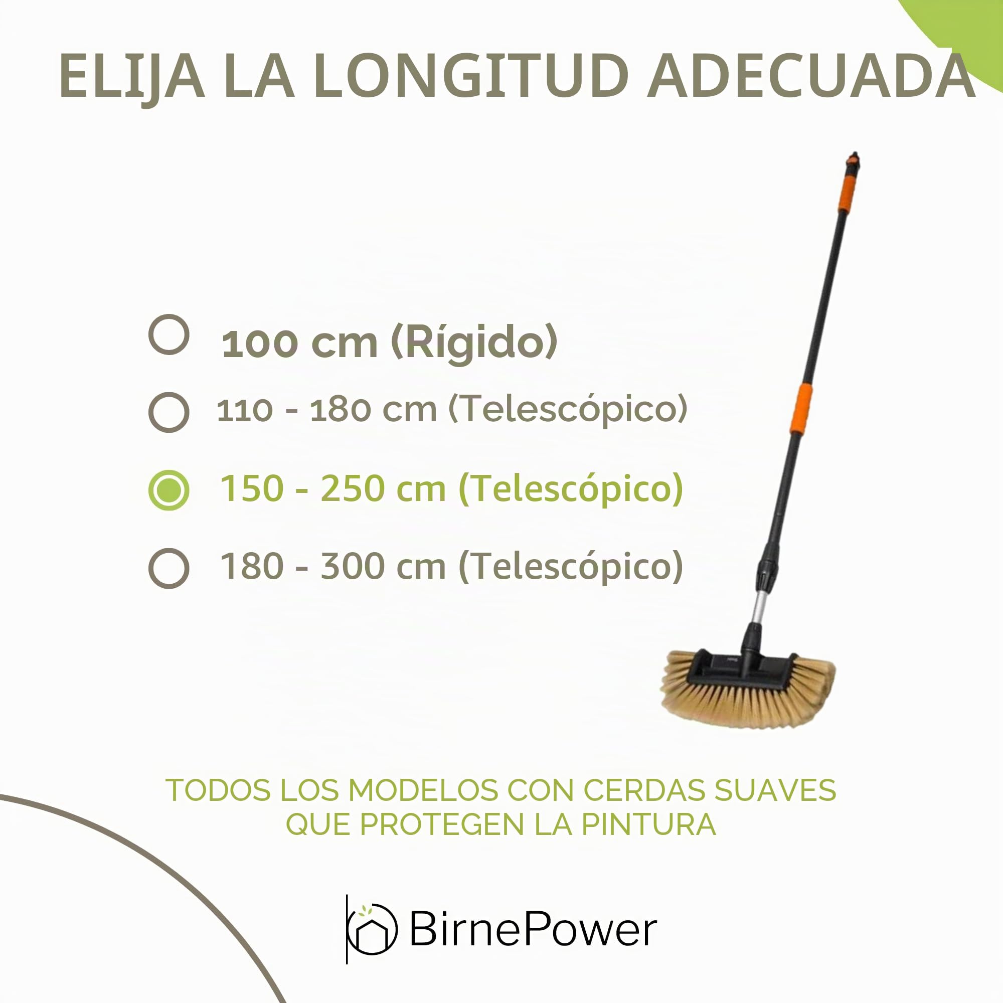 Cepillo de lavado de coche telescópico de aluminio, cepillo de limpieza para coches y camiones (150-250 cm, 4 superficies)