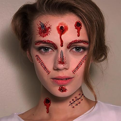 Miniatura 4 de 10 tatuajes temporales de maquillaje de broma de Halloween 2023 nuevos adultos niños payaso de terror tatuajes falsos calcomanías de tatuaje de cara