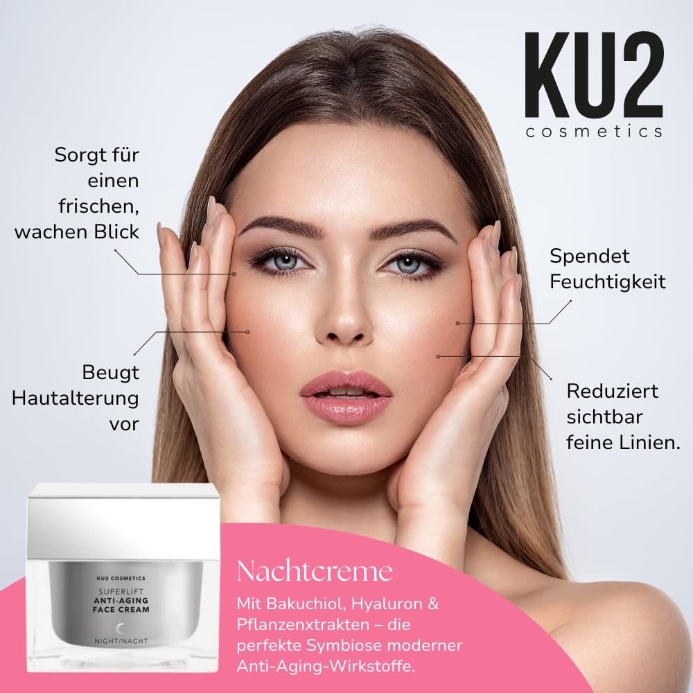 KU2 Cosmetics Superlift, crema da notte anti-invecchiamento, rigenerante per la notte con effetto lifting, per una pelle più liscia e più tonica, prodotta in Germania, 50 ml