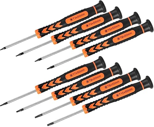 TEKPREM - Juego de destornilladores Torx de seguridad 8 en 1 con punta Torx T3 T4 T5 T6 T7 T8 T9 T10 Torx, kit completo de reparación Torx para Mac