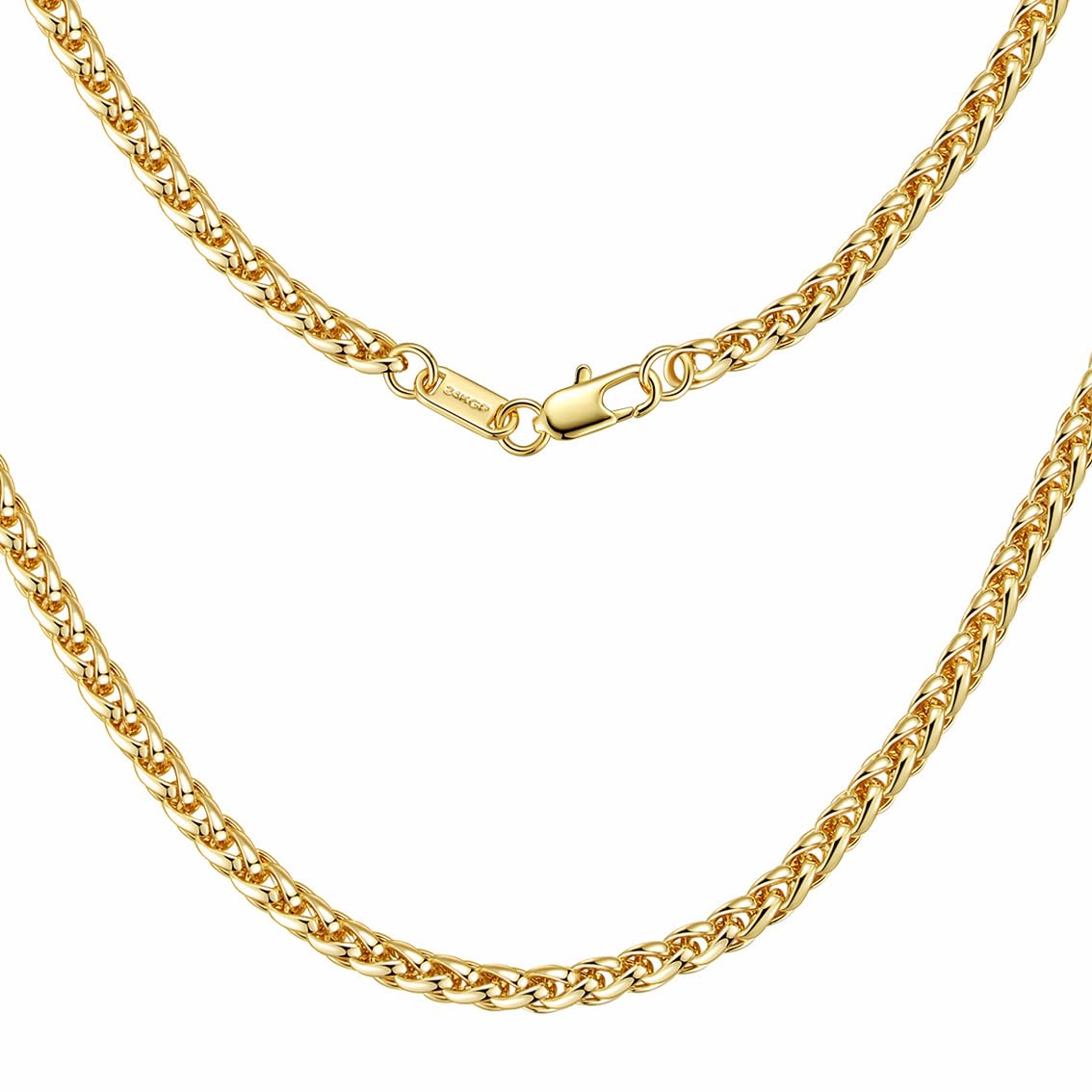 DJADEE Chaîne torsadée en or plaqué or 24 carats, imperméable, hypoallergénique, 3, 4, 5 mm, poli miroir