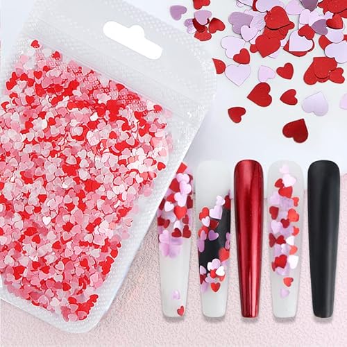 Heart Nail Art Decals Pink Heart Nail Sequins Holographic Sweet Love Heart Nail Glitter Flakes Shining Sequin For Nail Art Paillette Manicure 3D Diy Nail Art Decorations 1Bags (Pink) #TOP4