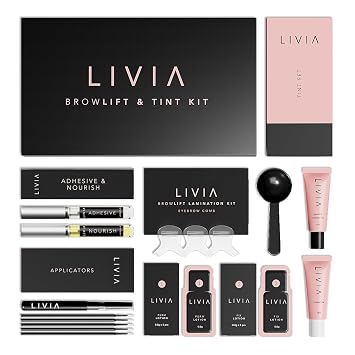 LIVIA Browlift + Color Kit Wake Up With Fluffy, Lifted, Salon-Dark Brows No Daily Gel or Pencil 3 Full Applications Works on Straight, Unruly and Sparse Brows Beginner-Friendly