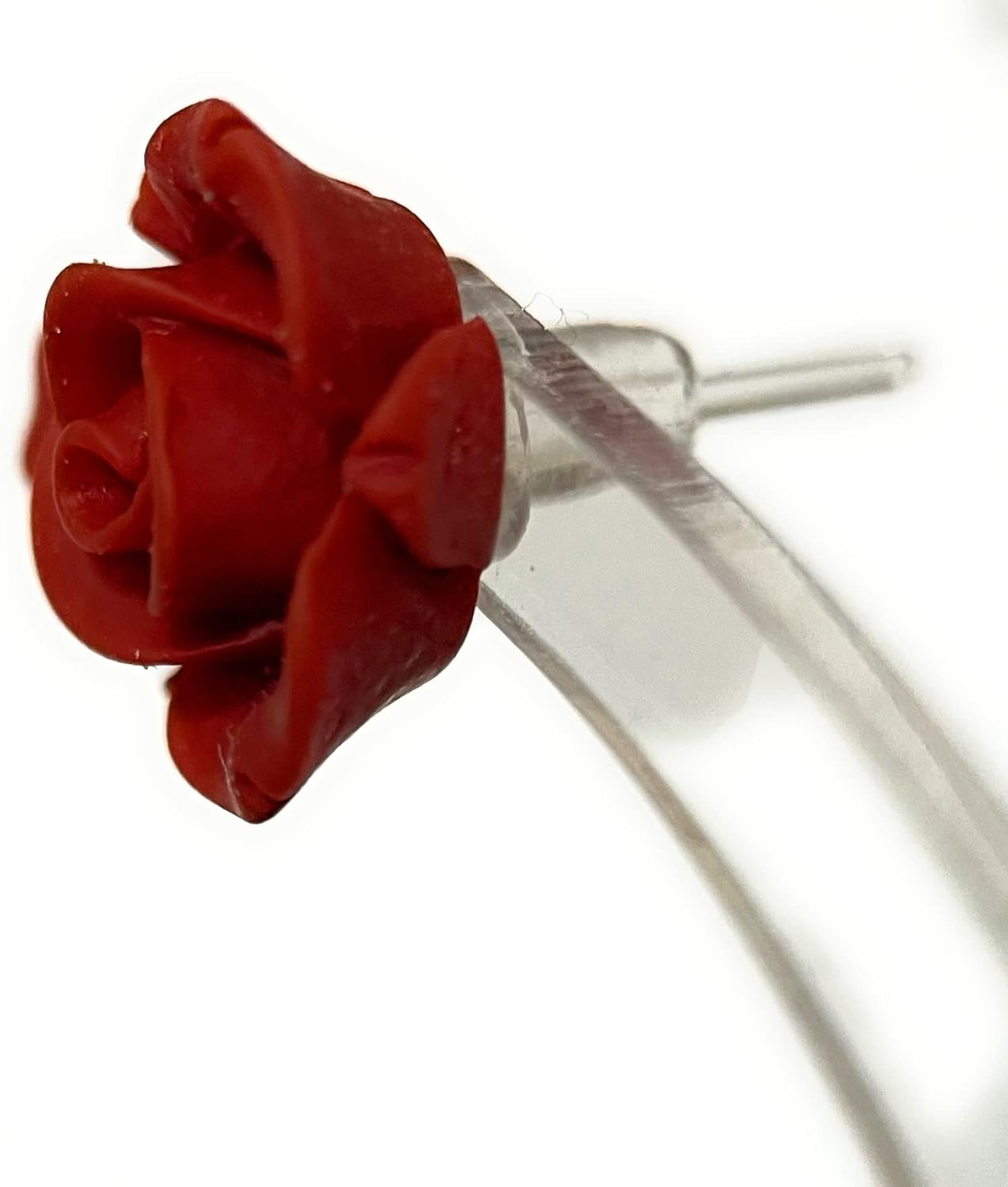 Hypoallergenic Red Rose 3d Stud Flower Earrings on Plastic Posts - Image 5