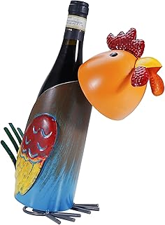 Curious Rooster Chicken Wine Bottle Holder, Decorative Wine Holder for Kitchen Counter Top, Unique Bottle Organizer, Wine Gift Ideas for Christmas, Birthday