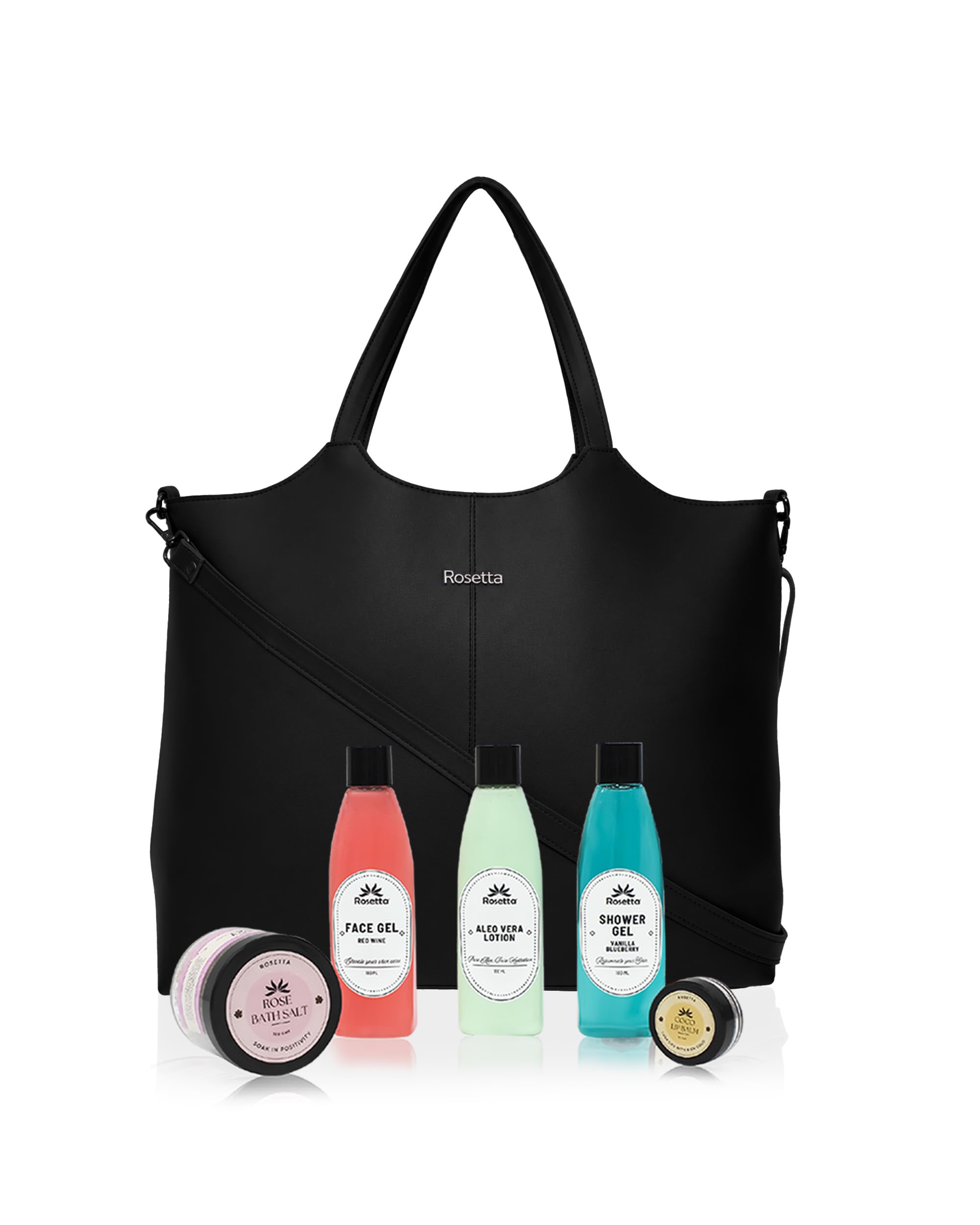 Rosetta Women's Black Large Tote Handbag Combo with Beauty & Skincare Kit Spacious Shoulder Bag for Office Travel Shopping College Daily Use-image-17