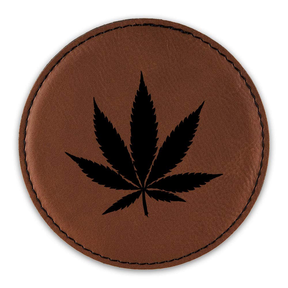 Marijuana Pot Leaf Drink Coaster Leatherette Round Coasters 420 - Rawhide - One Coaster