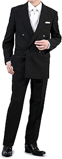 [Suits Japan(スーツジャパン)] フォーマルスーツ メンズ ダブル4つボタン オールシーズン 礼服 ダブルブレスト ワンタック アジャスター付 洗えるスラックス ウォッシャブル パンツ 黒 冠婚葬祭 結婚式 葬式 法事 ブラックスーツ