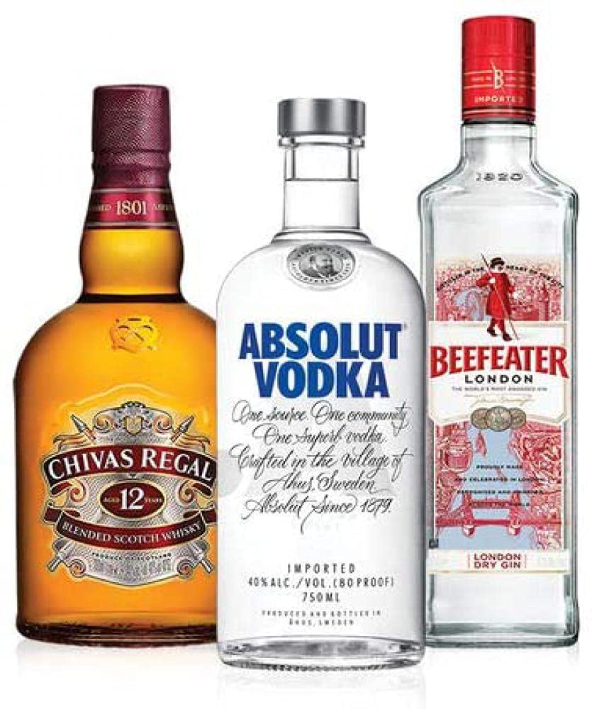 1 Absolut Original 750ml + 1 Whisky Chivas Regal 12 750ml + 1 Gin