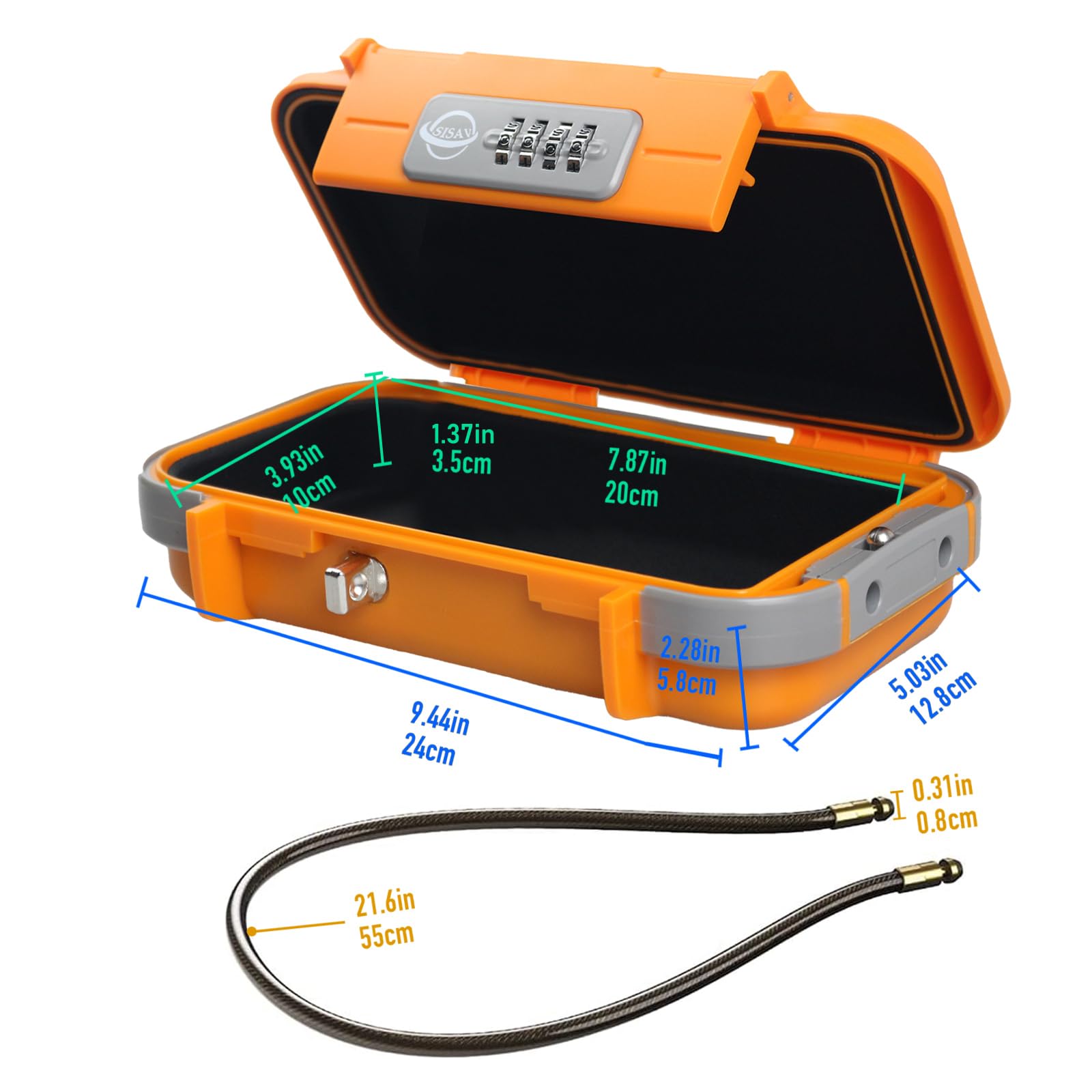SISAV Portable Safe Box,Combination Safe with Removable Cable,Set Your Own Combination,For Travel,Family and Outdoor Camping Activities Orange - Image 2