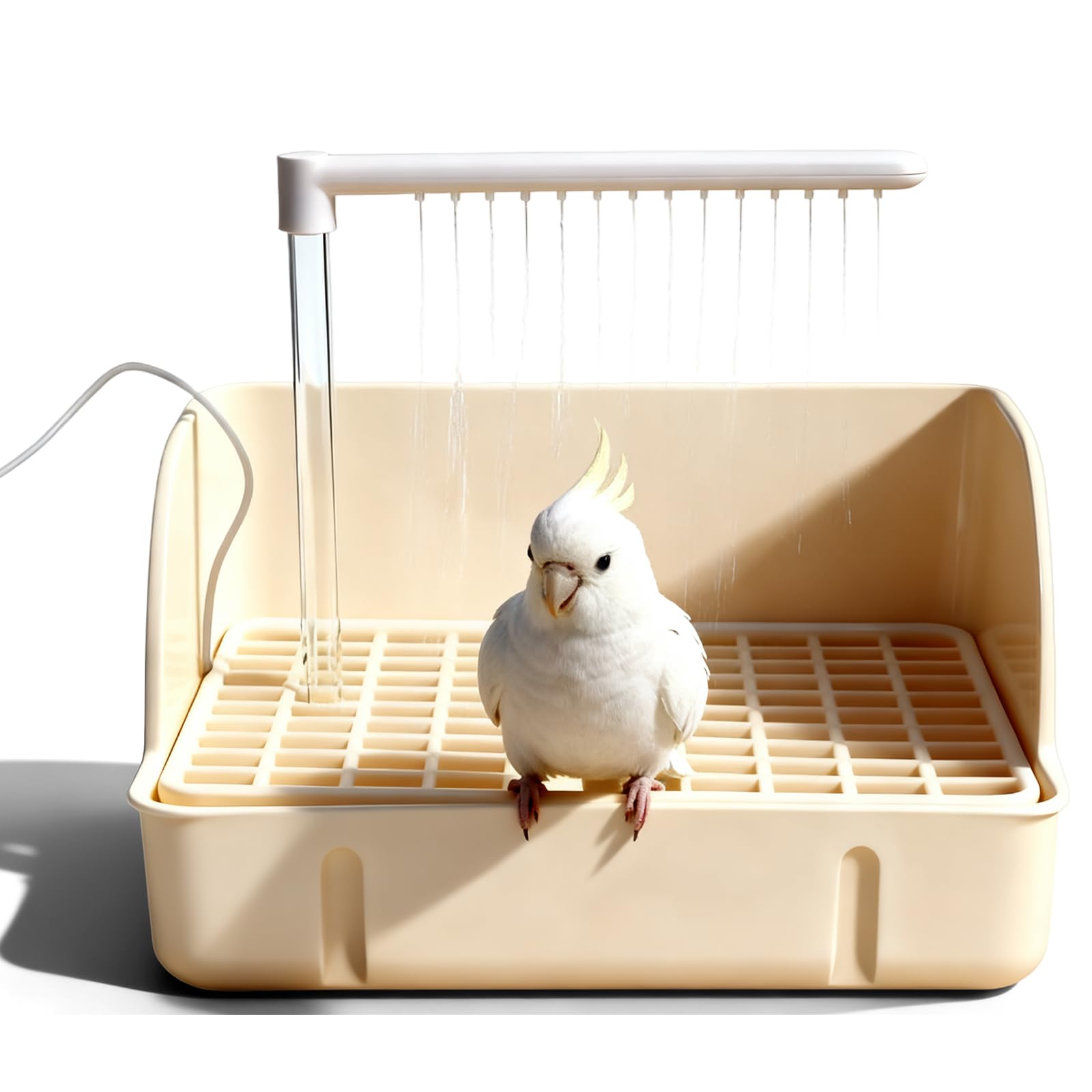 Ducha para pájaros, periquito, bañera con tubo de doble fila y 26 salidas de agua, jaula de baño para pájaros, ducha multifuncional con varios grifos para loros y pequeños