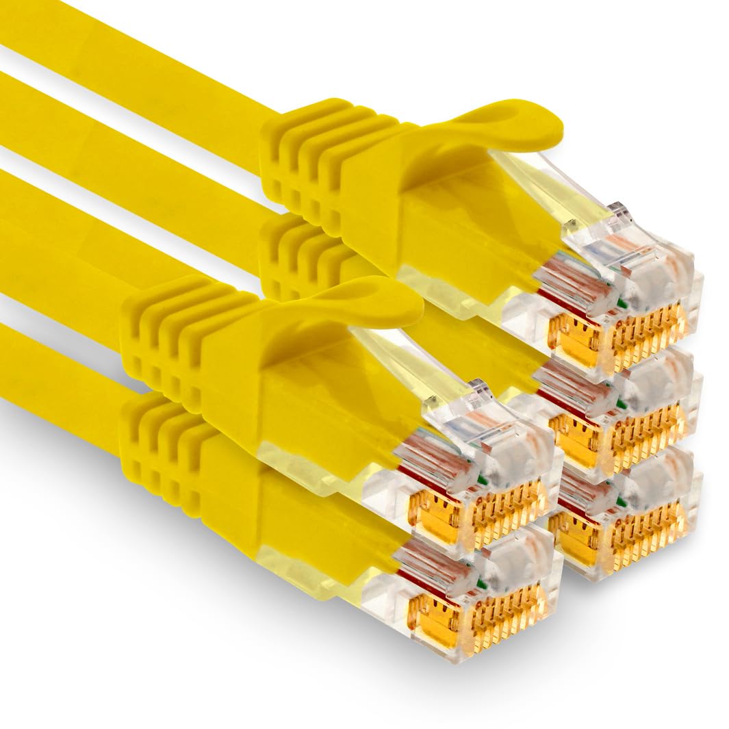 1aTTack.de - 5 X 1,5m Cat7 Netzwerkkabel, Cat.7 Ethernet, Lan & Cat 7 Patchkabel für maximale Internet Geschwindigkeit & verbindet alle Geräte mit RJ 45 Stecker Gelb