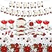 Layhit 172 Pcs Christmas Disposable Tableware Sets Christmas Poinsettia Flower Plates Tablecloth Cups Merry Christmas Dinnerware for Xmas Party Supplies Holiday Table Decorations, Serve 24